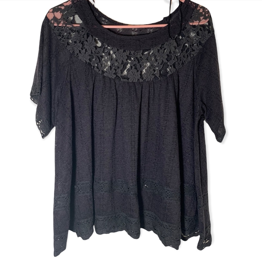 Free people babydoll lace top layered black